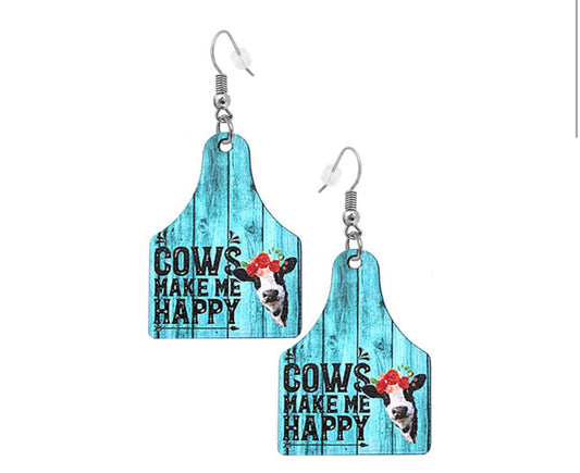 Wooden “ cows make me happy “ earrings