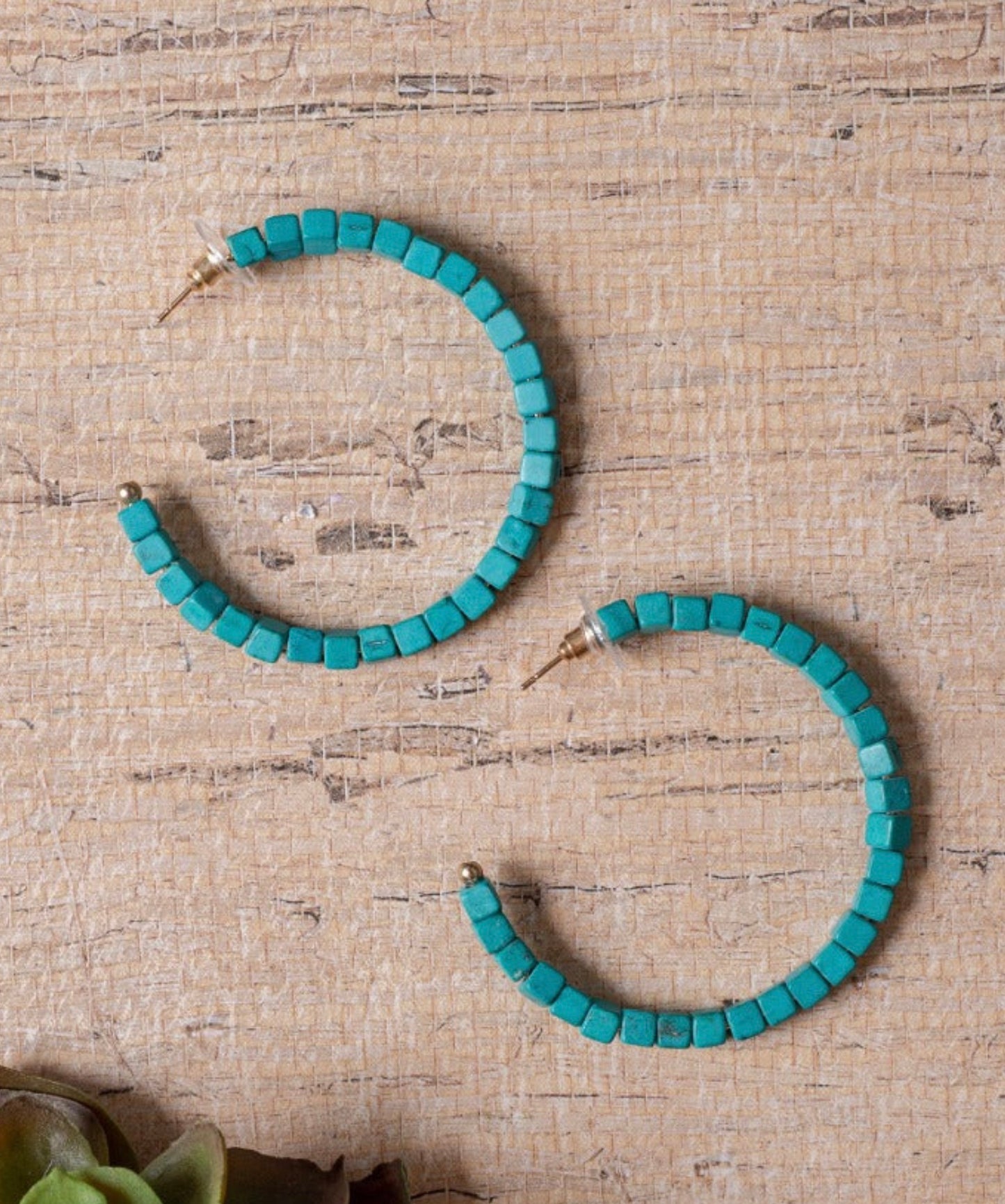 Turquoise beaded hoop earrings