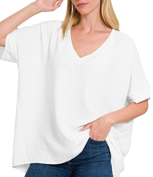 V-neck short sleeve blouse
