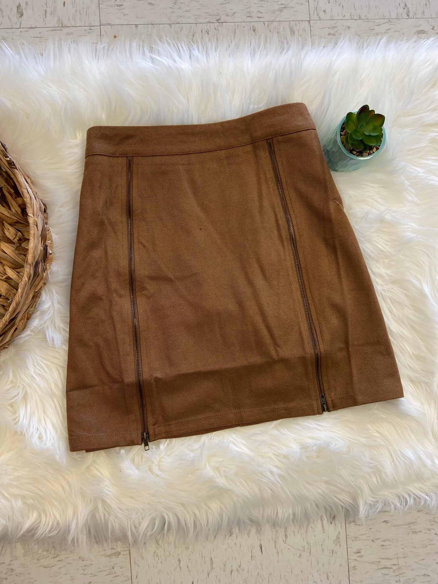 Brown suede mini skirt